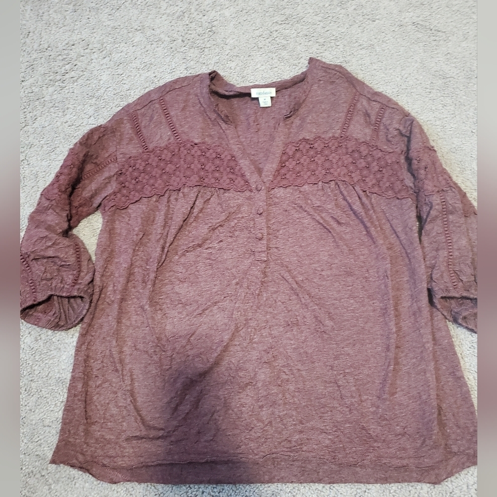 Sundance Puple Red Textured Looking Button Detailed Top Size Medium